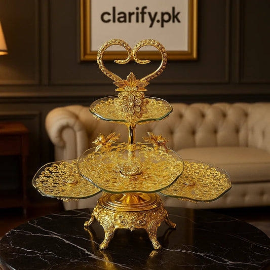 4 Layer Golden Tray – Luxury Serving & Decoration Stand - Clarify.pk