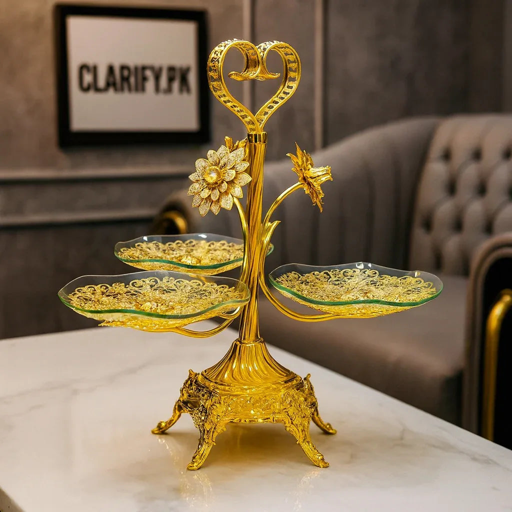 Luxury 3 Layer Golden Tray – Decorative Serving Stand - Clarify.pk