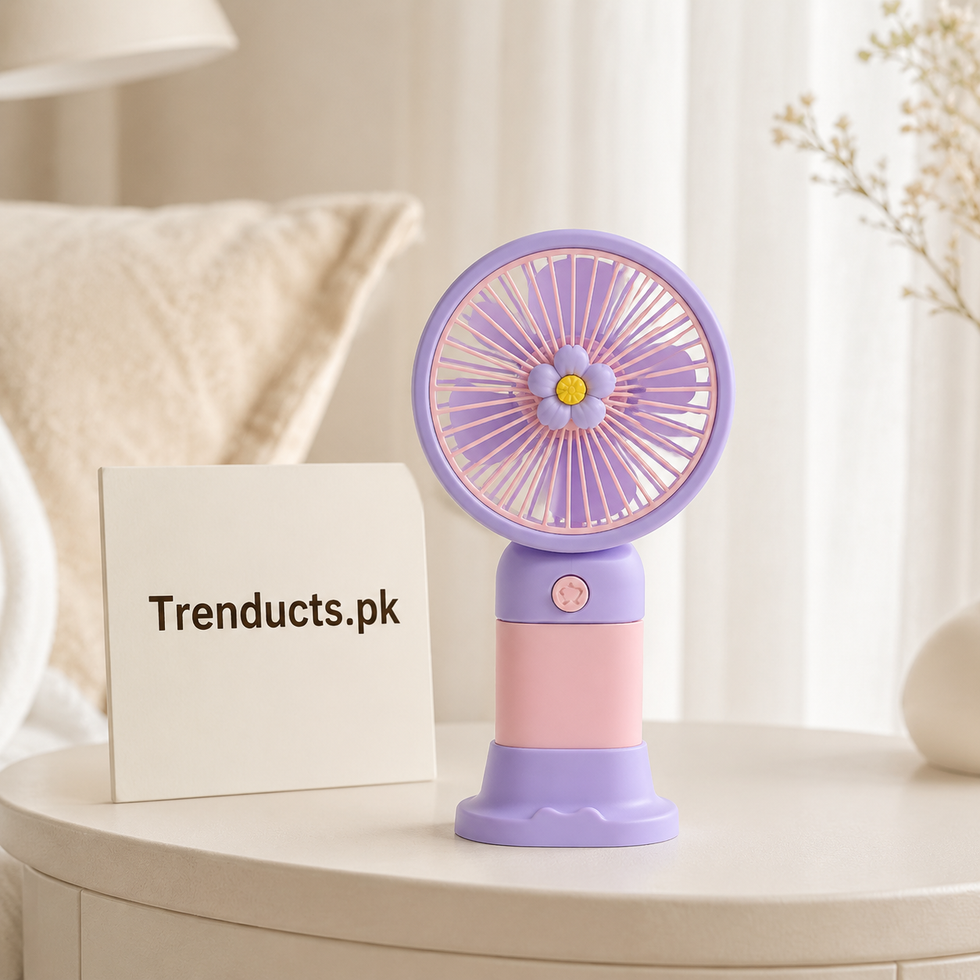 Mini Rechargeable Handheld Fan – Portable Floral Design USB Fan with & Desktop Stand