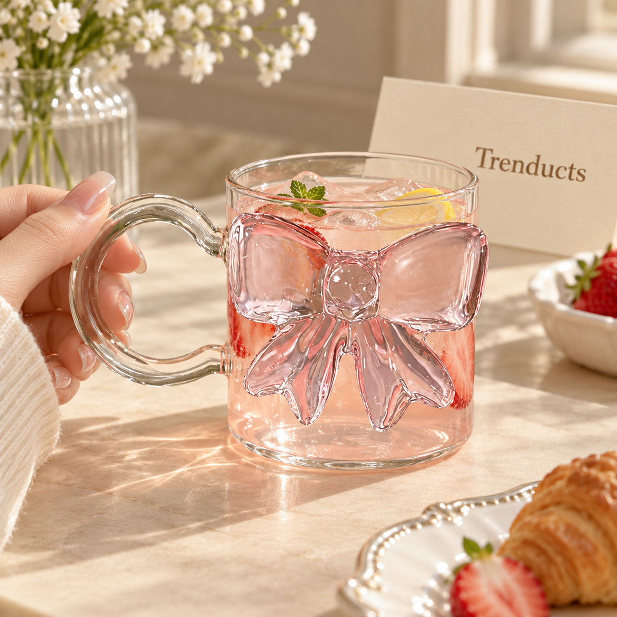 Aesthetic Bow Glass Mug – Coquette Drinkware