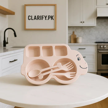 Bamboo Fibre Kids Plate & Cutlery Set – Bus Shape, Eco-Friendly - Clarify.pk