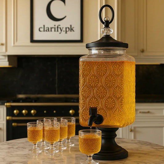 3L Glass Beverage Dispenser with 6 Glasses – Floral Design - Clarify.pk