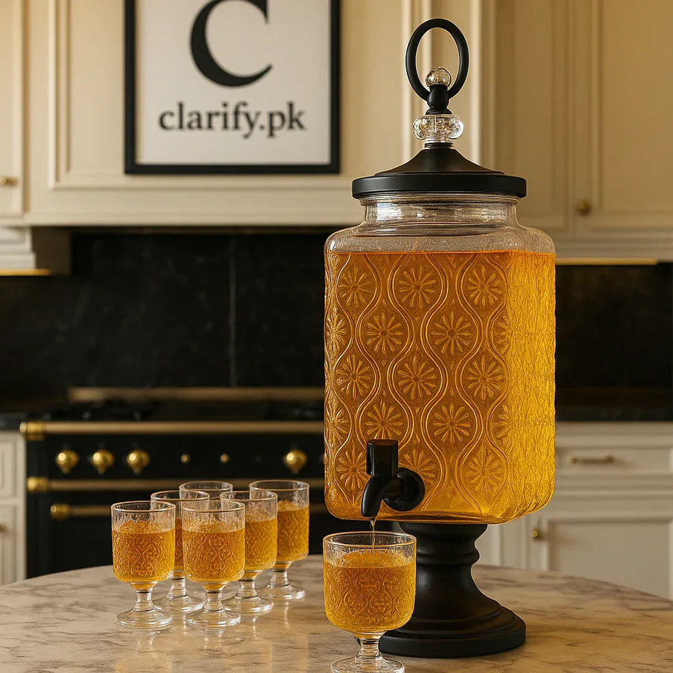 3L Glass Beverage Dispenser with 6 Glasses – Floral Design - Clarify.pk