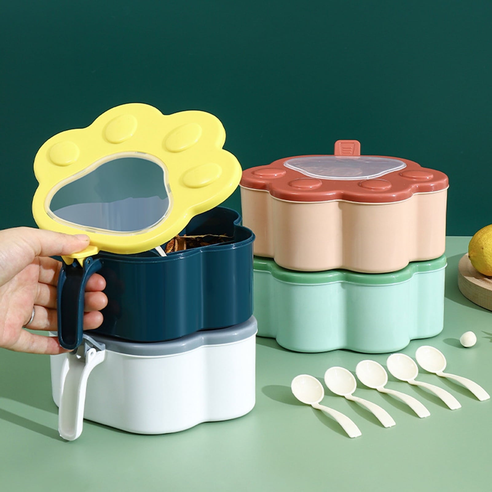 Aesthetic "Cat Paw" 4-Grid Spice & Condiment Box Set