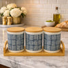 Premium 3-Piece Ceramic Jar Set with Bamboo Tray & Lids MJ