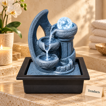 Serpent Coil Crescent Tabletop Fountain with LED Crystal Ball – Mystical Indoor Water Feature