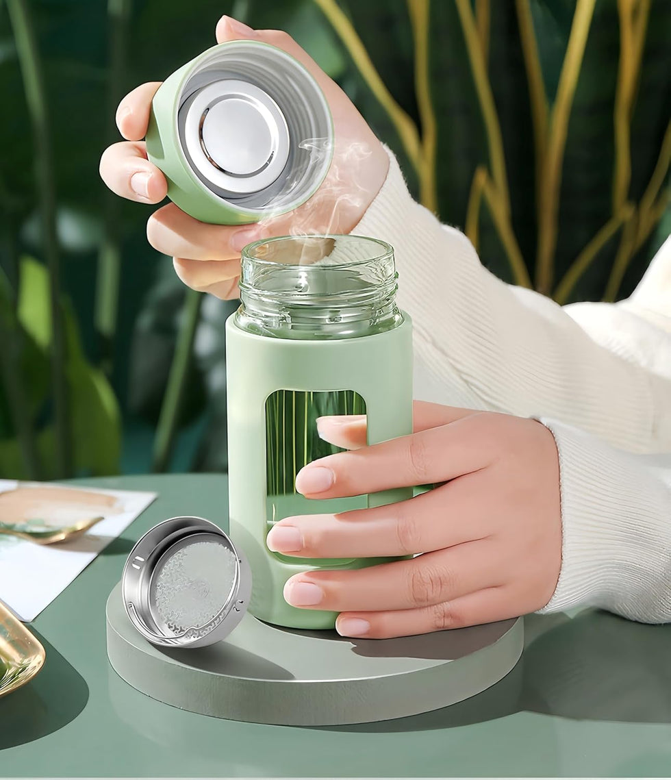Minimalist Glass Tumbler with Bamboo Lid & Glass Straw (Random Color)