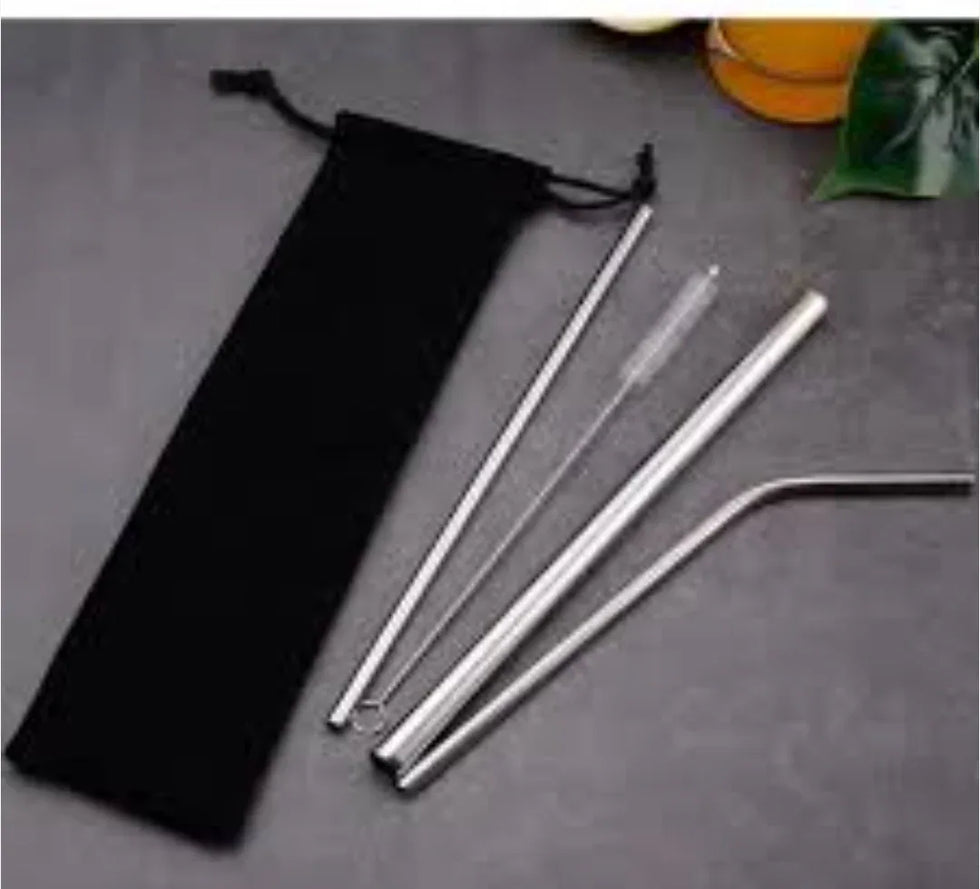 Metal Drinking Straw Set – Reusable Straws with Bag