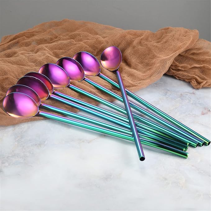 Stainless Steel Straw & Spoon Set with Cleaning Brush (4PCS)