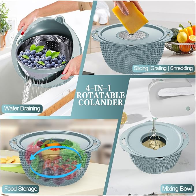 4-in-1 Rotating Colander Bowl Set with Grater