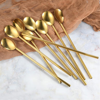 TSWRK 8-Piece Cocktail Spoon Set, Stainless Steel Straws, Spoons, 2-in-1 Reusable with 2 Cleaning Brushes