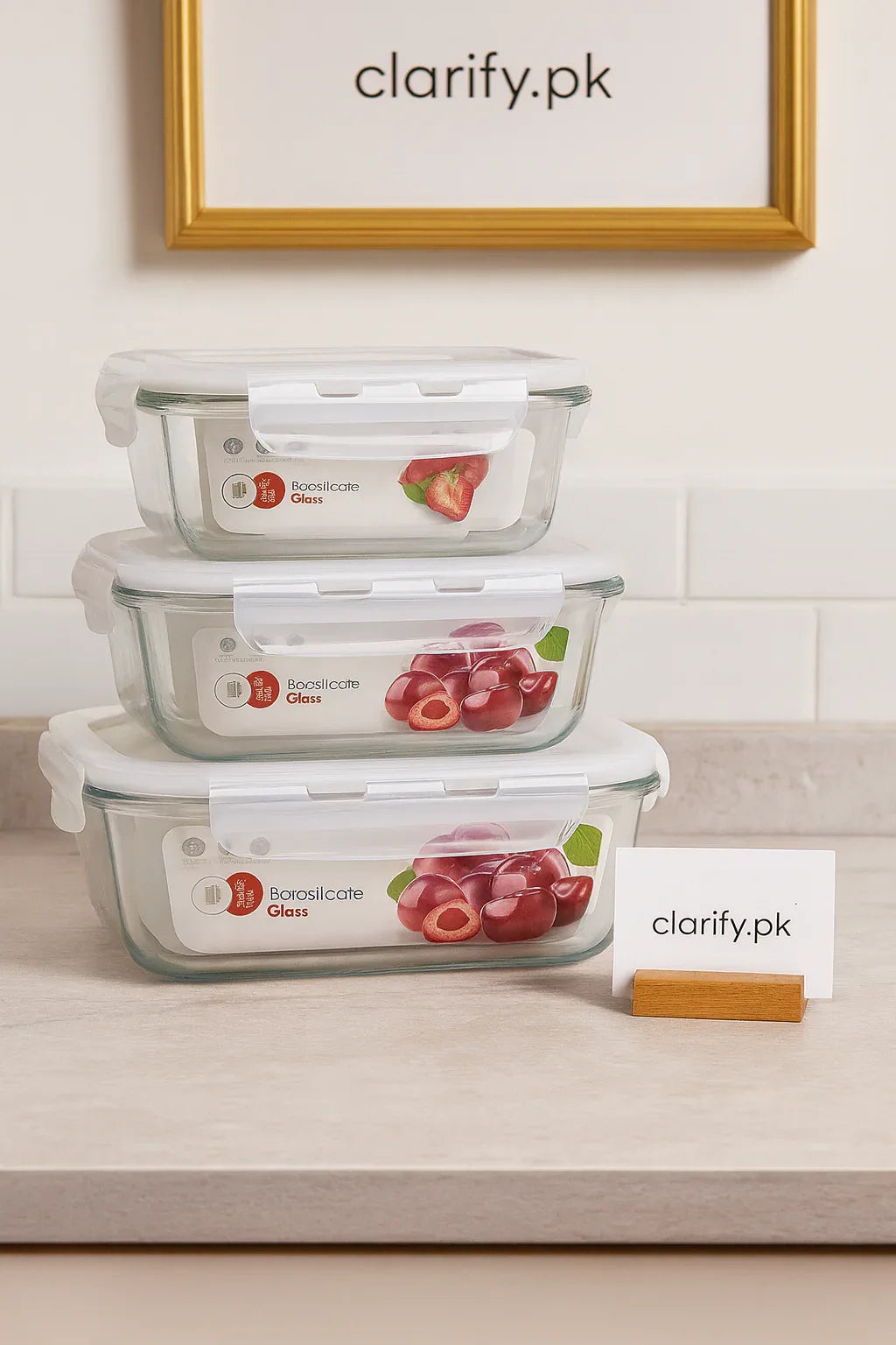 Airtight Borosilicate Glass Bowl Set – 3pcs with Lids (400ml, 630ml, 1000ml) - Clarify.pk