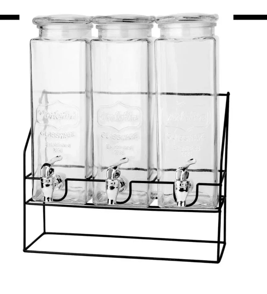 3 Jar Glass Beverage Server - Stylish Drink Dispenser - Clarify.pk