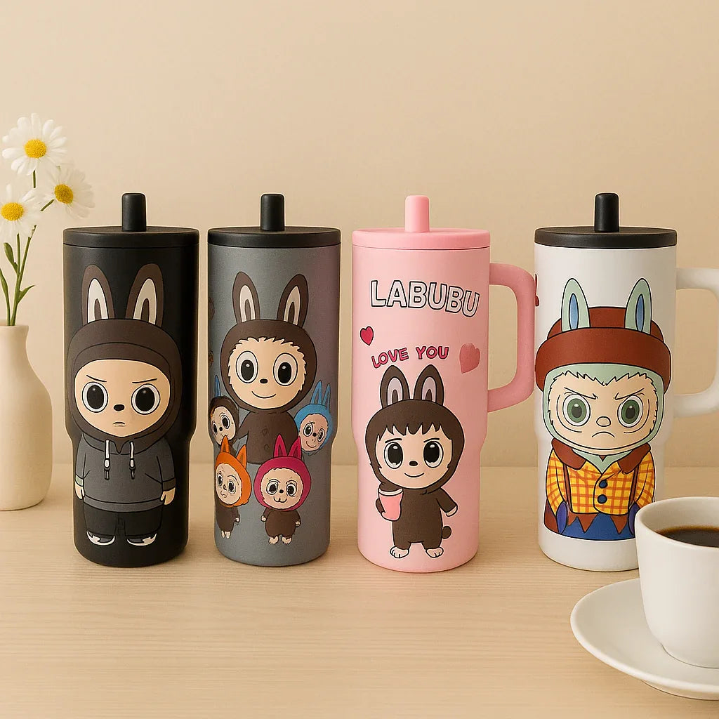 890ml Labubu Stainless Steel Tumbler – Insulated Drink Cup (Random Design) - Clarify.pk