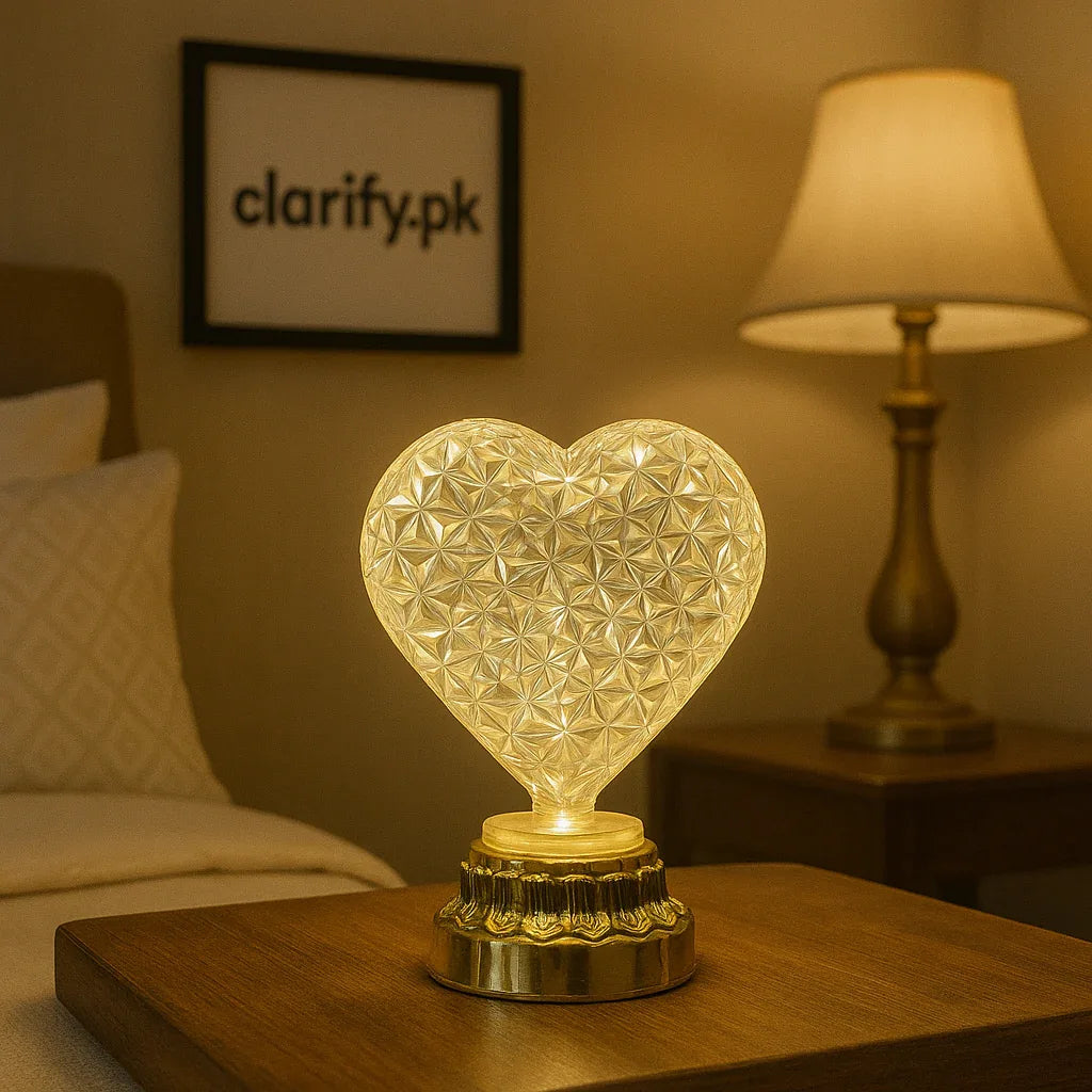 Crystal Heart LED Lamp – Small Decorative Night Light - Clarify.pk