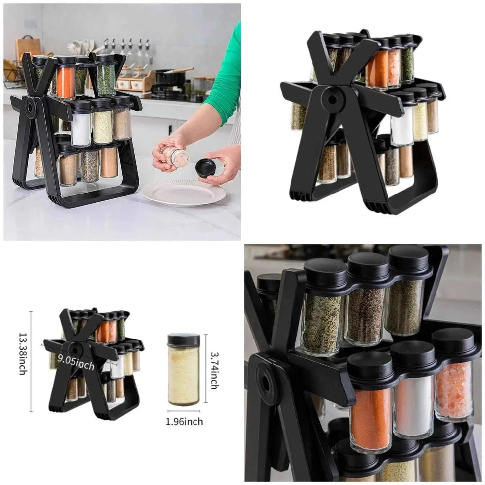 18-Piece Spice Jar Set with Rotating Rack for Easy Access and Organization