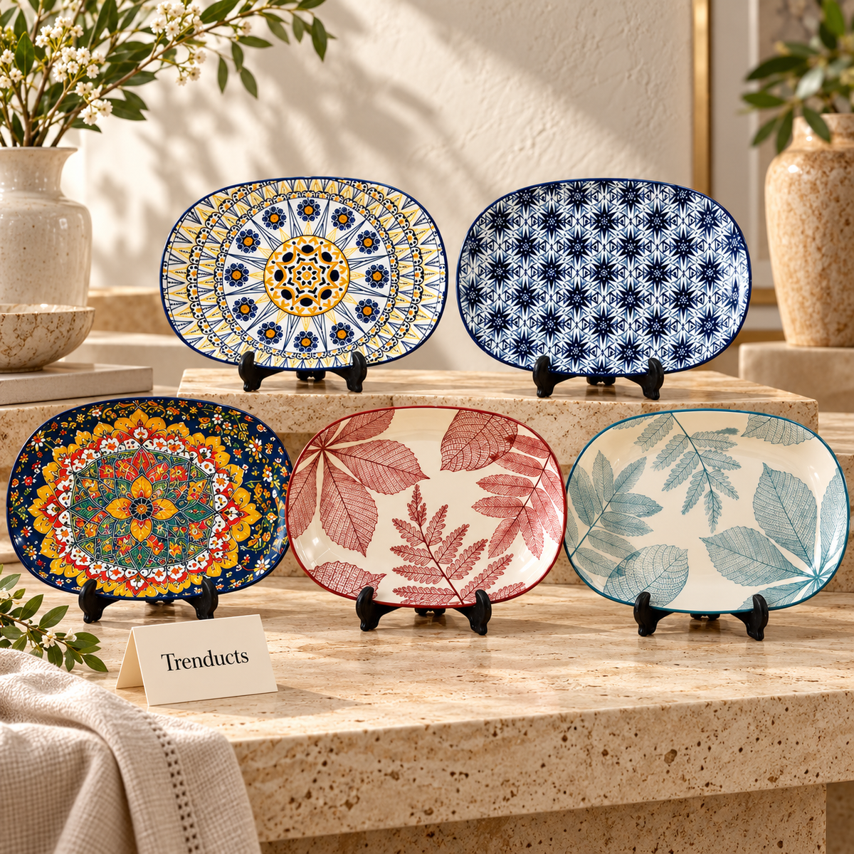 Luxury Ceramic Serving Platter with 5 Artistic Designs