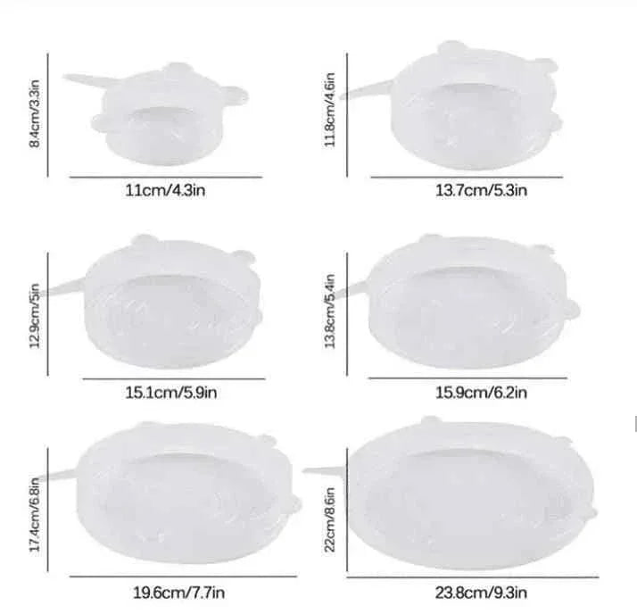 Pack of 6 Transparent Round Silicone Stretch Lids for Food Storage, Reusable and Durable Covers for Bowls, Cups, and Cans - Clarify.pk