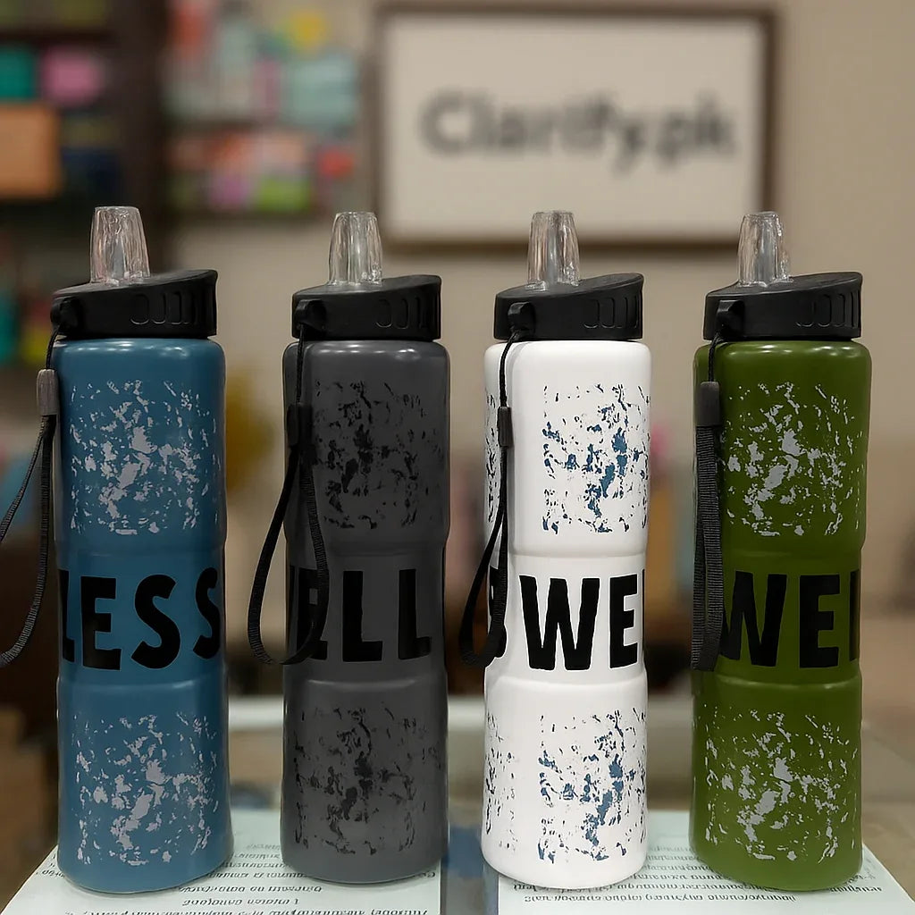 Premium Swell Printed Sports Bottle – Straw & Leakproof (Random Color) - Clarify.pk