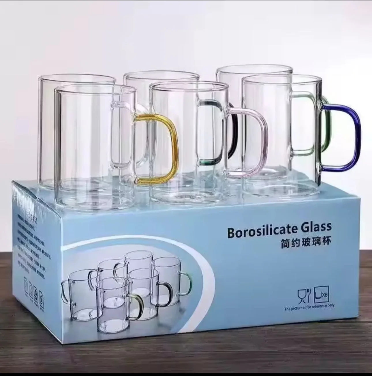 Set of 6 Heat Resistant Borosilicate Glass Cups – 330ml MultiColor - Clarify.pk