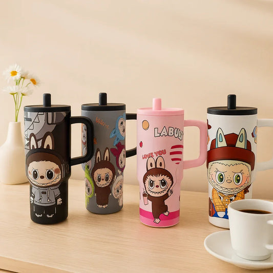 890ml Labubu Stainless Steel Tumbler – Insulated Drink Cup (Random Design) - Clarify.pk