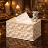 Luxury Embossed Tissue Box with Decorative Bear Figurine - Clarify.pk