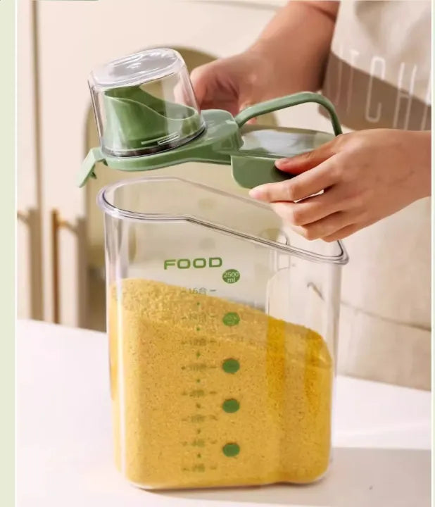 Premium Cereal Dispenser - Grain Jar with Measuring Cup