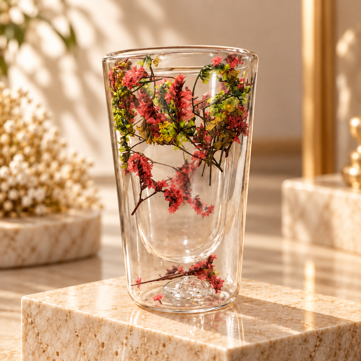 Floral Double-Wall Glass Tumbler Glass