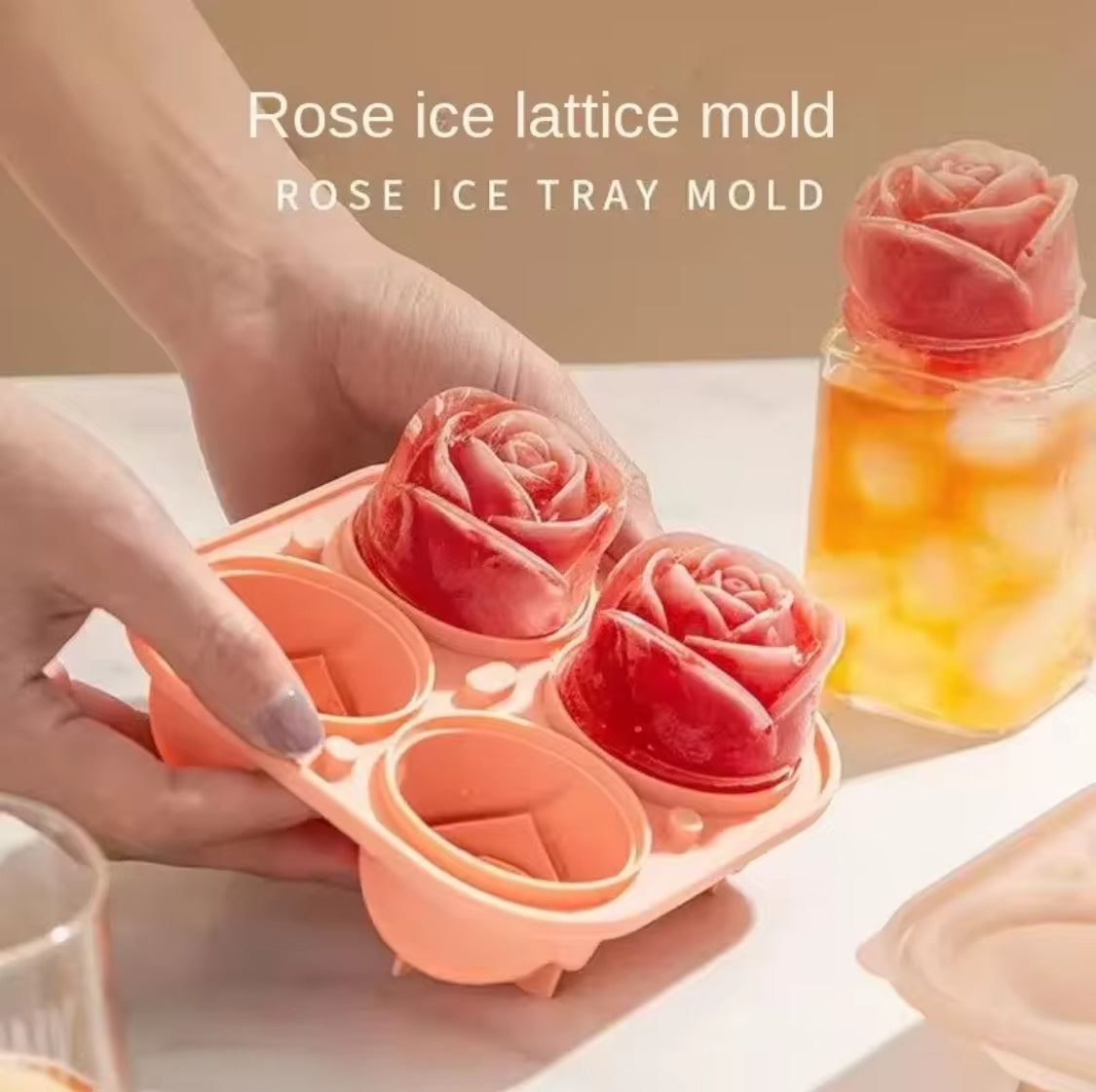 Silicone Rose Ice Mold - Flower Shaped Ice Cube Maker & Large Ice Ball Mold for Drinks