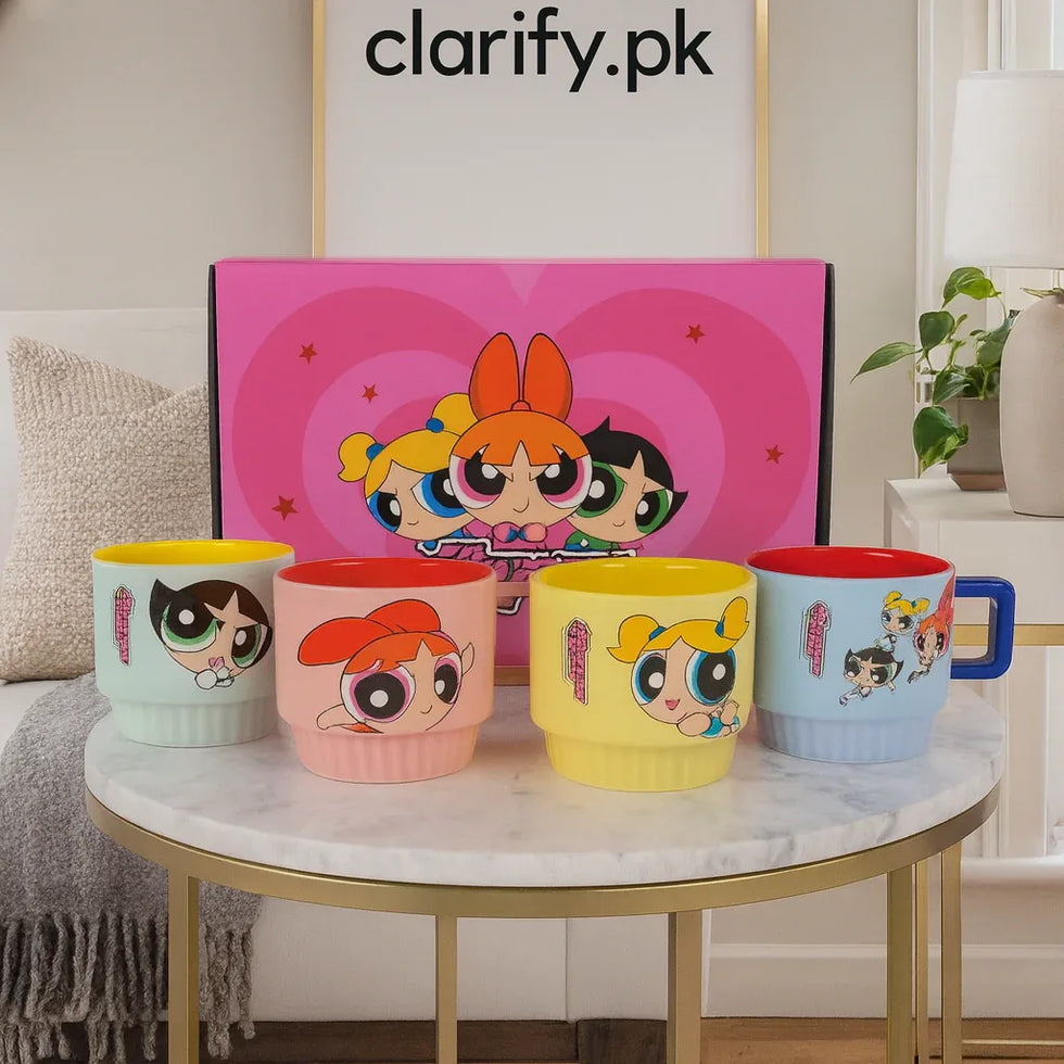 4pcs پاور پف گرلز کپ – کارٹون پرنٹ شدہ ڈرنکنگ سیٹ
