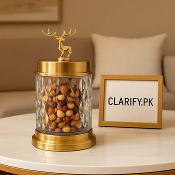 Golden Deer Lid Glass Jar – Premium Candy & Dry Fruit Storage - Clarify.pk