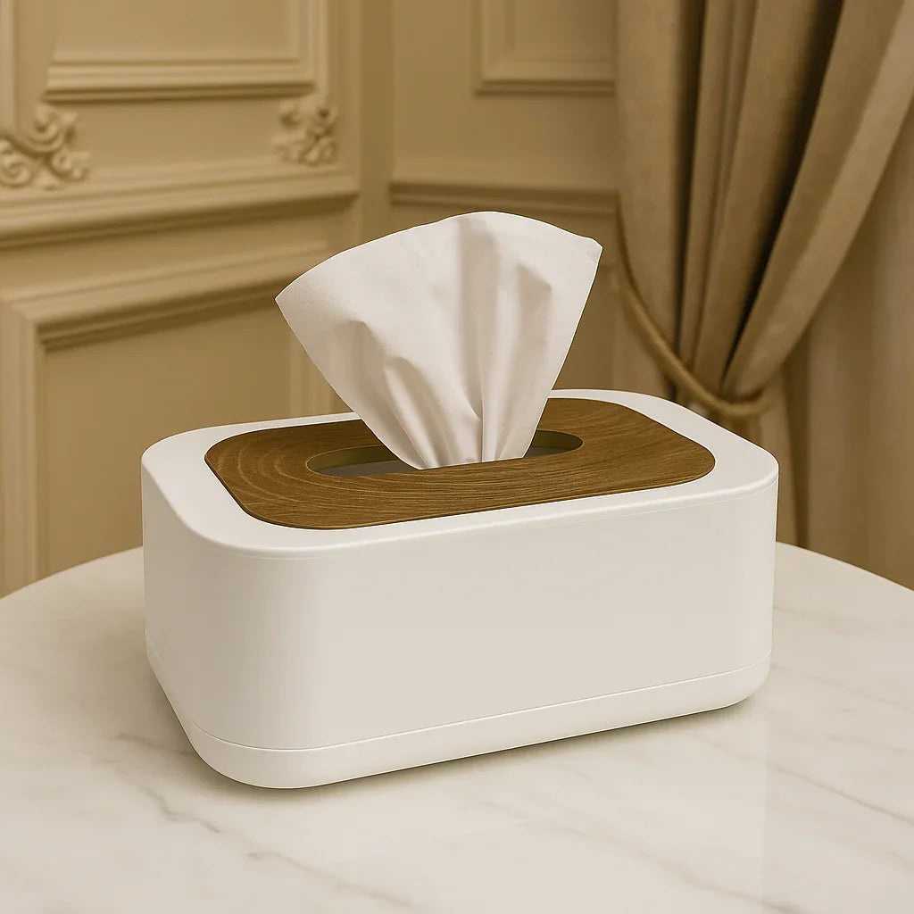 ABS Tissue Box with Wooden Lid – Modern Home & Office Tissue Holder - Clarify.pk