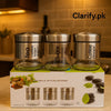 3-Piece Glass Jar Set with Steel Lid - Tea, Sugar, Coffee - Clarify.pk