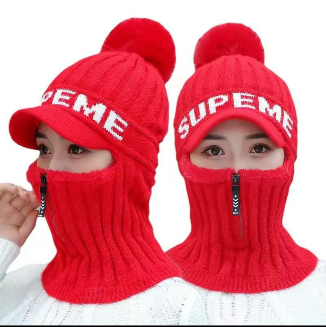 2-in-1 Thermal Zipper Cap with Integrated Face Mask (Random color)