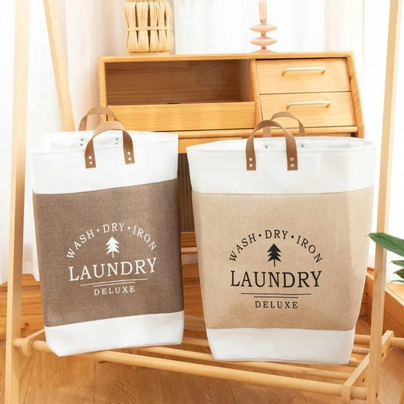 Linen Fabric Foldable Laundry Basket – Large Capacity