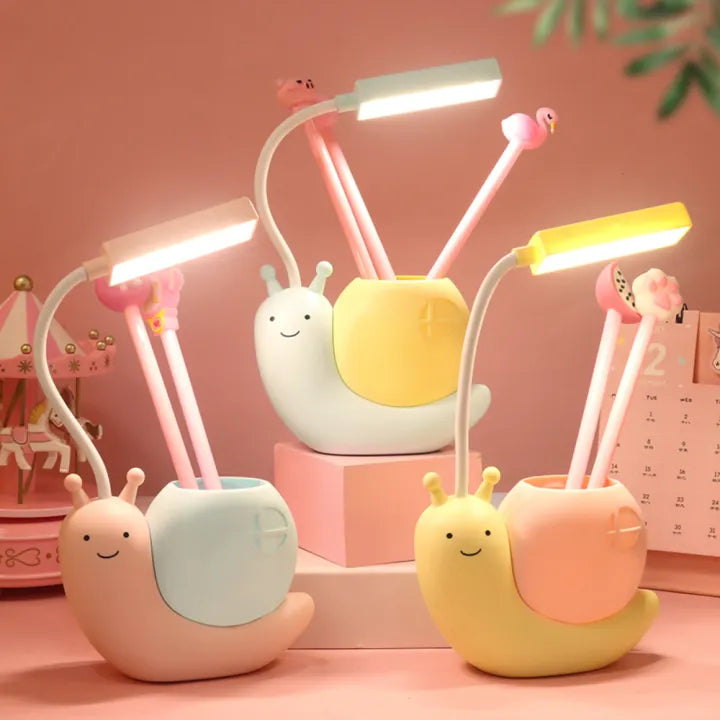 Snail LED Desk Lamp with USB Charging & Pen Holder