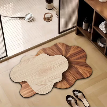 Wood Grain Pattern Creative Fashion Home Bathroom Entrance Non-Slip Mat, Soft Diatomite Floor Mat, Shower Room Anti-Slip Floor Mat