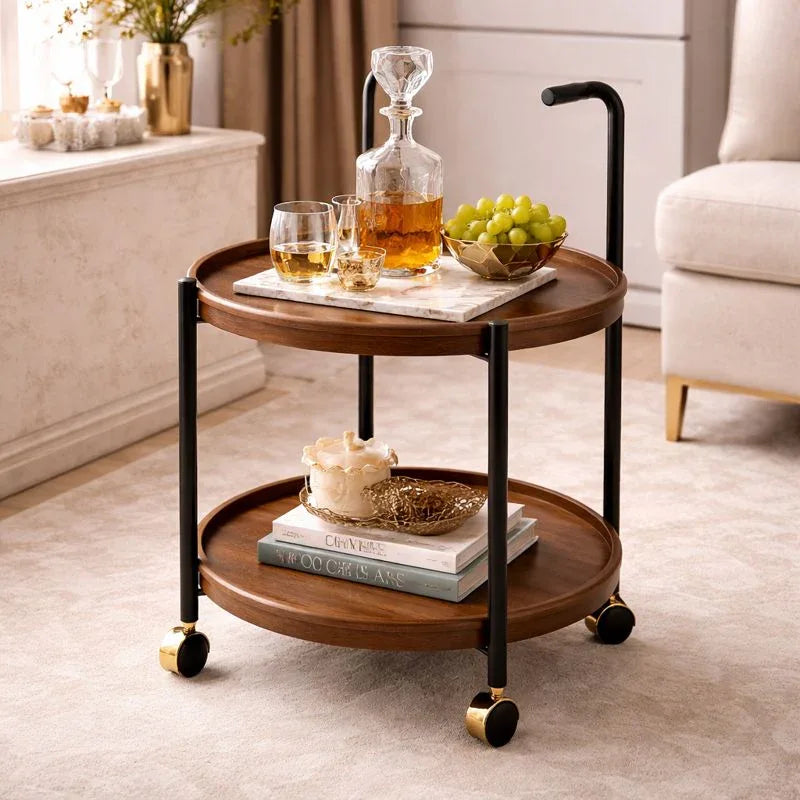 Premium 2-Tier Wooden Serving Trolley - Clarify.pk