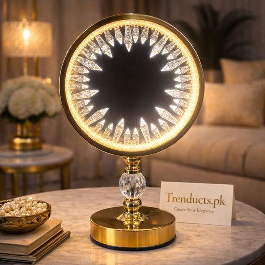 Luxury LED Crystal Halo Electric Lamp - Modern Circular Sunburst Decorative Table Light - Trenducts.pk