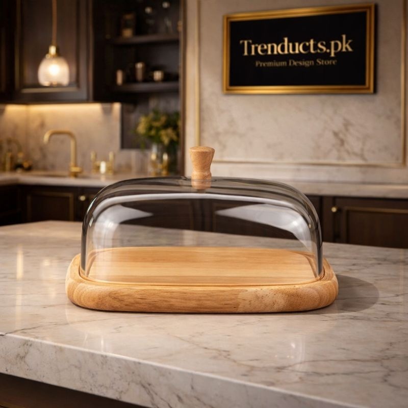 Premium Oval Bamboo Cheese & Butter Board - Elegant Tableware with Acrylic Dome (Small)