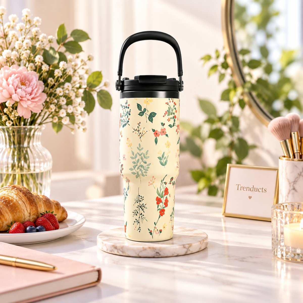 900ml Bow Design Vacuum Tumbler with Handle (Random Color)