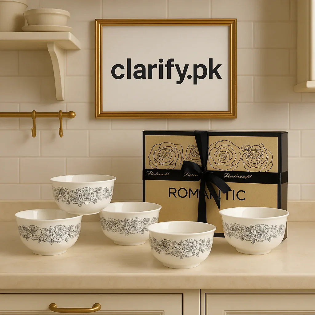 6 Pcs Ceramic Cup Set with Elegant Rose Design - Clarify.pk