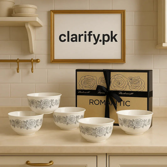 6 Pcs Ceramic Cup Set with Elegant Rose Design - Clarify.pk