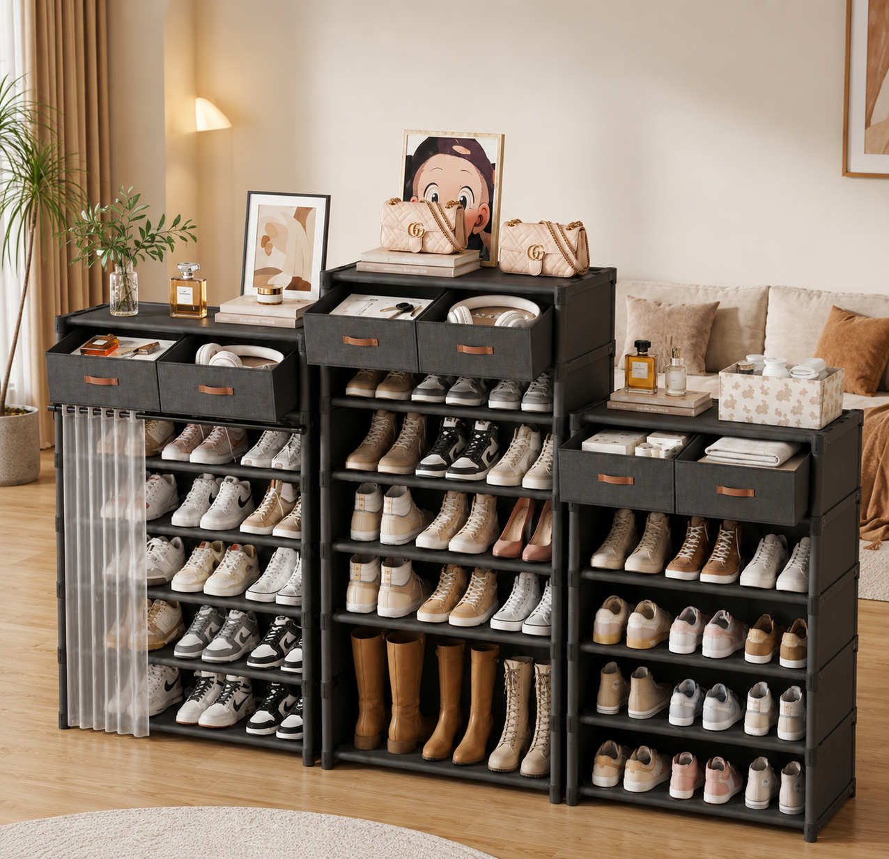 Dustproof Shoe Rack Organizer - Multi-Layer Shoe Cabinet with Fabric Drawers