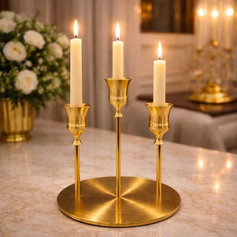 Gold Candle Holder Trio – Elegant 3-Arm Table Decor