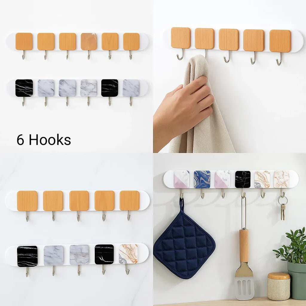 Adhesive Hook Strip – 6 Metal Hooks Wall Organizer (Random) - Clarify.pk