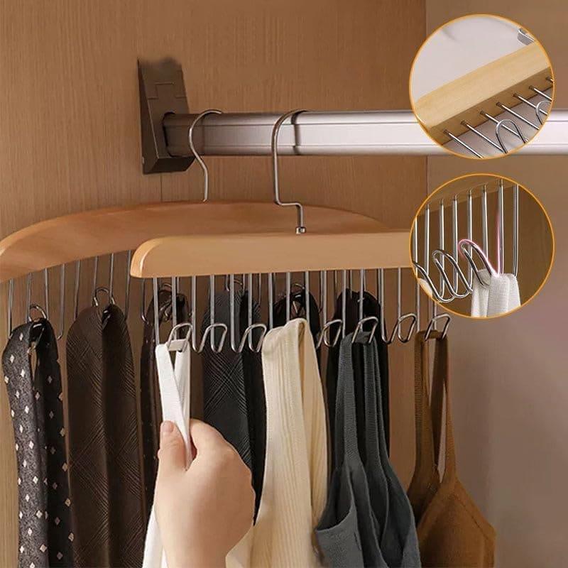 Multifunctional Wooden Hanger with 8 Hooks for Organizing Suspender and Accessories - Clarify.pk