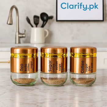 3-Piece Glass Storage Jar Set – Tea, Sugar & Coffee - Clarify.pk