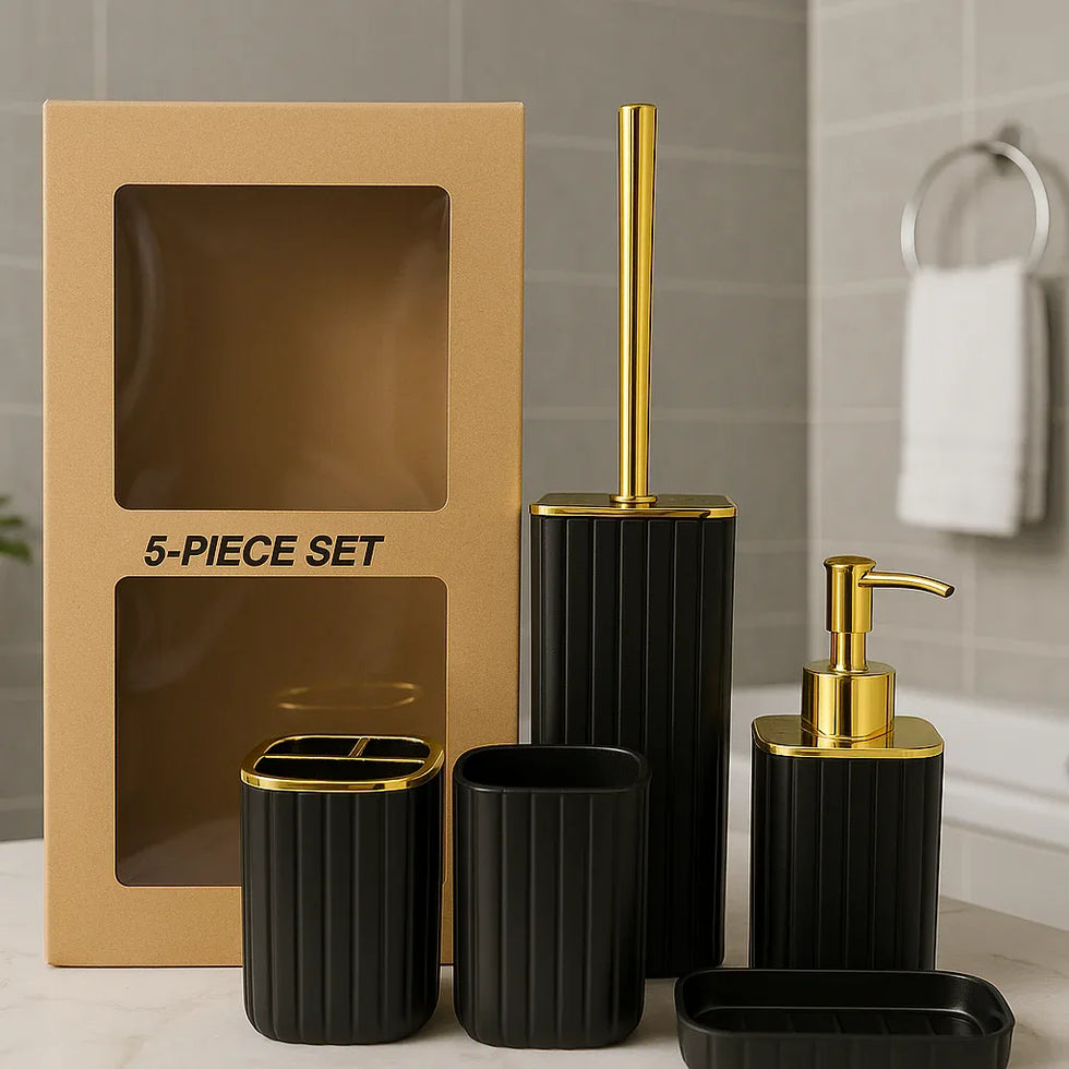 5-Piece Bathroom Accessory Set – Premium Plastic Bath Set for Modern Bathrooms - Clarify.pk