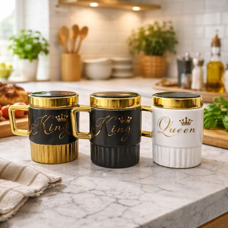 Royal King Queen Gift Mug - Premium Ceramic with Lid (each)